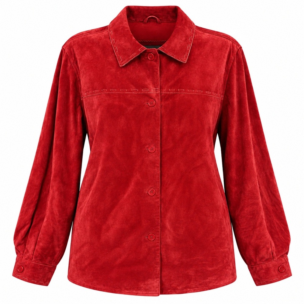Vtg Outfit JPR Western Suede Leather Shirt Jacket Womens Medium Cherry Red Indie